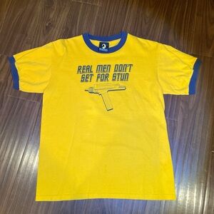 Stun Gun Yellow T-Shirt with Blue Trim